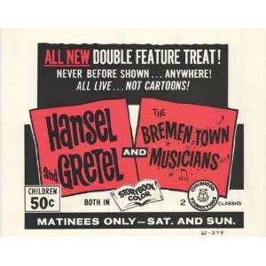Hansel and Gretel / Bremen Town Musicians Movie Poster (11 x 14 Inches 