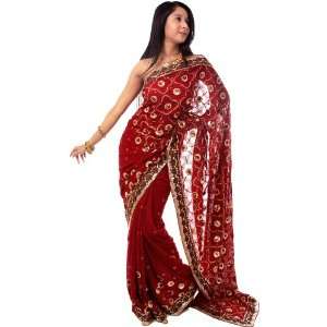   Sari with Heavy Floral Embroidery   Georgette 