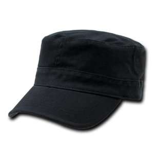 Black Flat Top Military Inspired Flex Fitting Cadet Baseball Cap Hat