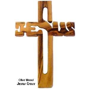  Olive Wood Cross with Word Jesus 