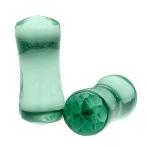 Gauge (8mm)   Pair of Deep Green Glass Double Flared Faceted Ear 