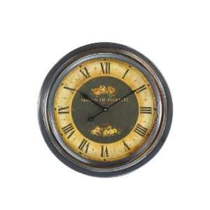 Round Wall Clock with Distressed Clock Face and Washed Dark Brown 