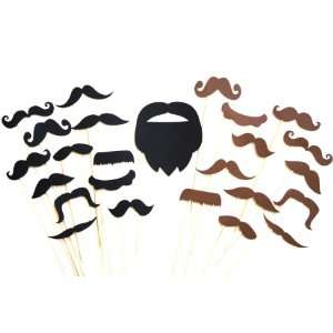   Props   Set of 24 Mustaches and 1 Beard on a stick   Photobooth Props