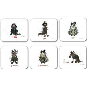SET OF 6 MIXED LUXURY MUCKY CRAZY FUNNY PUPS DOGS CORK BACKED COASTERS
