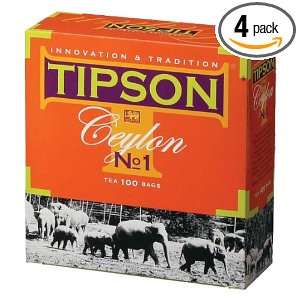 Tipson Ceylon No.1 String & Tag Teabag, 100 Count Tea Bags (Pack of 4 