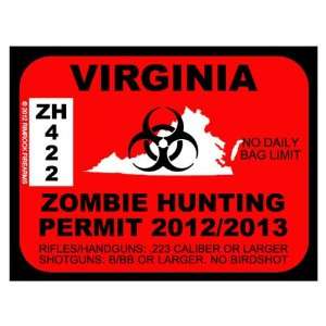  VIRGINIA Zombie Hunting Permit 2012 (Bumper Sticker 