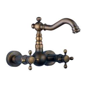   Wall Mount Kitchen Faucet with Double Cross Handle, Antique Brass