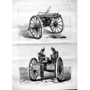  1870 WAR WEAPONS GATLING MONTIGNY GUN ARTILLERY PRINT 