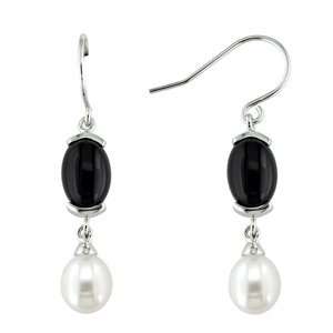   Dangle Earrings with White Freshwater Pearl Drops in Sterling Silver