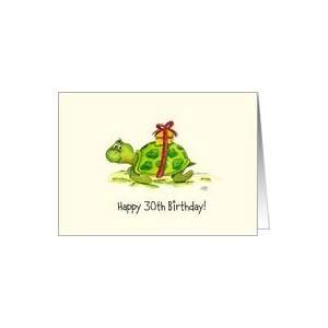  30th Birthday   Humorous, Cute Turtle with Gift on Back 