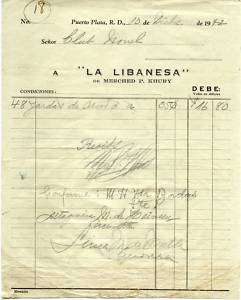 Dominican Republic 1942 Old LA LIBANESA Invoice  