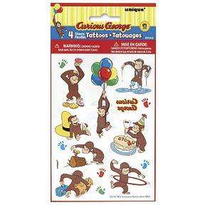 CURIOUS GEORGE Temporary TATTOOS Party Favors 4 SHEETS  