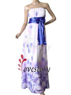 NWT Bow Chiffon Blues Floral Printed Strapless Evening Dress 09687 US 