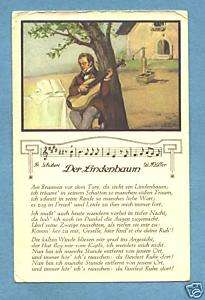 Y7768 postcard Schuberts Der Lindenbaum lyrics, guitar  