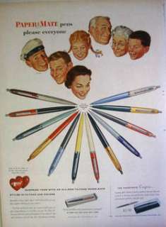 1955 ALL NEW TU TONE COLORFUL PAPER MATE PENS   SILVER TIP END Print 