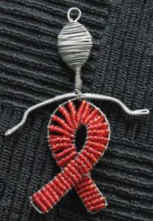 Handmade African Zulu Bead AIDS Ribbon People Ornament  