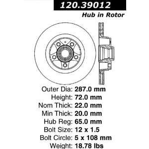  Centric Parts 120.39012 Premium Brake Rotor with E Coating 