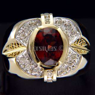 Natural Garnet Diamonds 14K Solid Gold Mens Ring r00060  