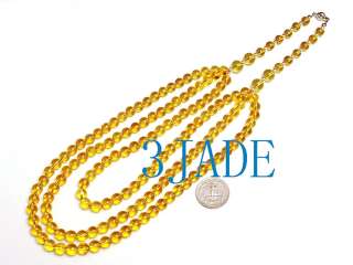 Natural Yellow Crystal 3 Lines Beads Necklace  