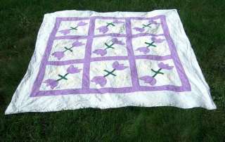 1930s antique AMISH TULIP PATTERN QUILT early NICE  