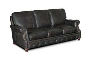 Distressed Black Leather 3 Seater Sofa Couch  
