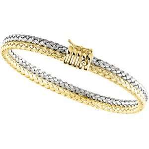  14K Yellow/White Gold 7.25 Inch Two Tone Basket Weave 