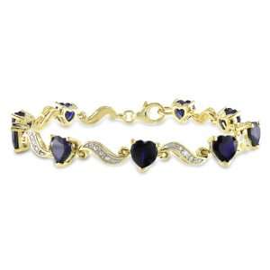  Yellow Gold Plated Sterling Silver Created Sapphire and 