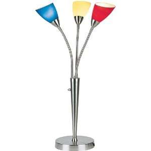   Red Yellow Multi Color Glass Shade 3 Lite Table Lamp