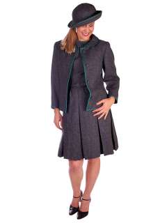 Vintage Gray Wool Dress Suit/Hat Polka Dot Trim Nina Ricci 1950s 36 25 