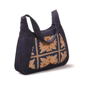   Divas KHG 03 BLU Blue Hemp & Kashmiri Wool Handbag With Zipper Closure