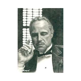 Marlin Brando (The Godfather) Portrait Charcoal Drawing Matted 16 X 