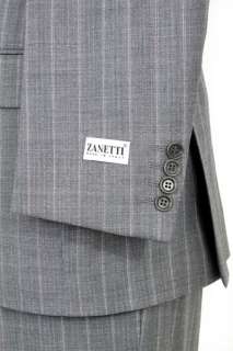 Zanetti Mens Italian Suit Flat Front Gray Stripe Z3  