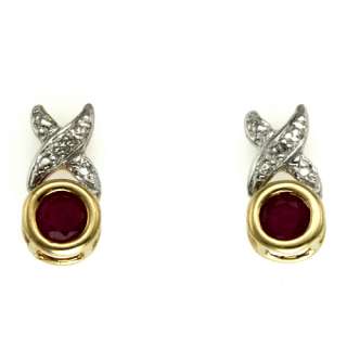 10k yellow gold ruby and diamond earrings  