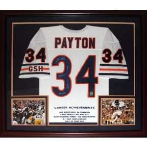  Walter Payton Signed Jersey   White #24 Deluxe Framed STAT 