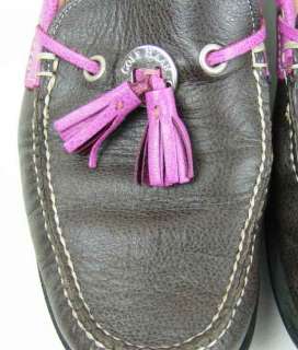 COLE HAAN BROWN LEATHER LOAFERS 7B with PINK TASSELS and EDGES Womens 