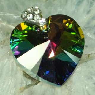 925 Silver Swarovski Crystal Heart Pendant  10 Colors  