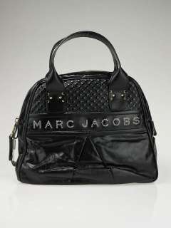 Marc Jacobs Black Studded Leather Logo Bowler Tote Bag  