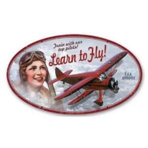  Learn To Fly Vintage Plane Metal Sign