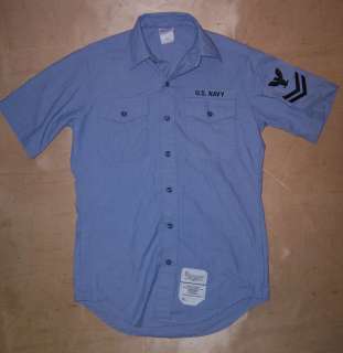 US Navy Issue Blue Chambray Uniform Shirt Size Small 38 Chest  