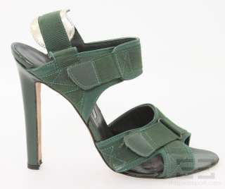 Manolo Blahnik Green Leather & Nylon Velcro Strap Heels, Size 41 
