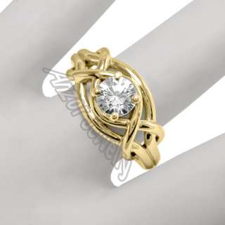14k Solid Yellow Gold Natural White Sapphire Ring Sizes 4 to 9.5 