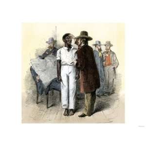 Dealer Inspecting a Young Black Slave at a Slave Auction in Virginia 