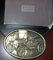 1985 Avon Americana Belt Buckle Car Brass in orig box  