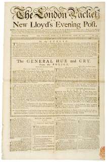 1772 Newspaper, The London Packet  