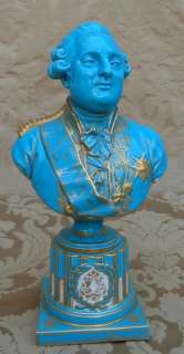 ANTIQUE 19th cent. SEVRES TURQUOISE BLUE PORCELAIN BUST LOUIS XVI 