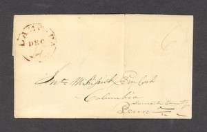 1831 Stampless Folded Letter   Lancaster, PA.  