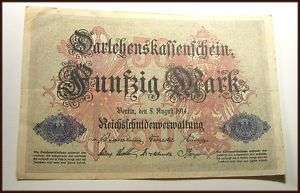 1914 GERMANY 50 MARK REICHBANKNOTE  