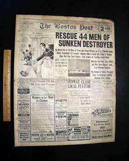USS REUBEN JAMES 1st WWII Warship Sunk 1941 Newspaper *  