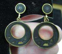 Vintage 1950 60s JAPAN DAMASCENE earrings CIRCLE DROPS  