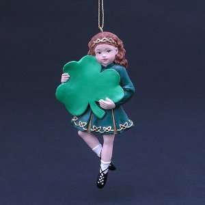 Irish Red Haired Jig Step Dancer with Shamrock Christmas Ornament 